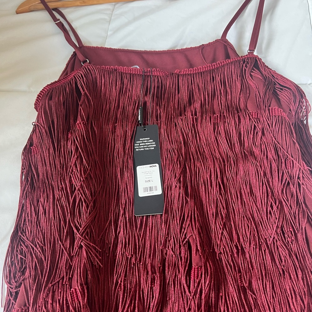Fashion Nova Burgundy Fringe Dress